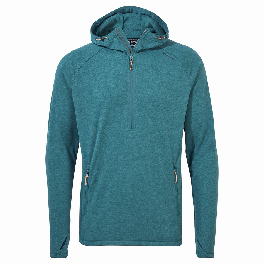 Men's Craghoppers Dynamic Hooded Half Zip Top T-Shirts Green | YFD2870ED