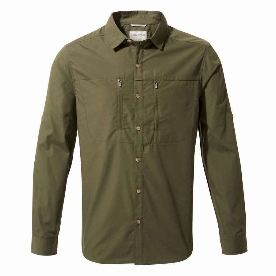 Men's Craghoppers Kiwi Boulder Long Sleeved Shirts Dark Khaki | MMK5870KV