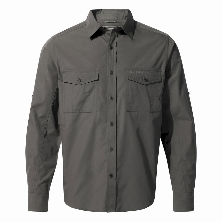 Men's Craghoppers Kiwi Long Sleeved Shirts Dark Grey | KCM7539VH