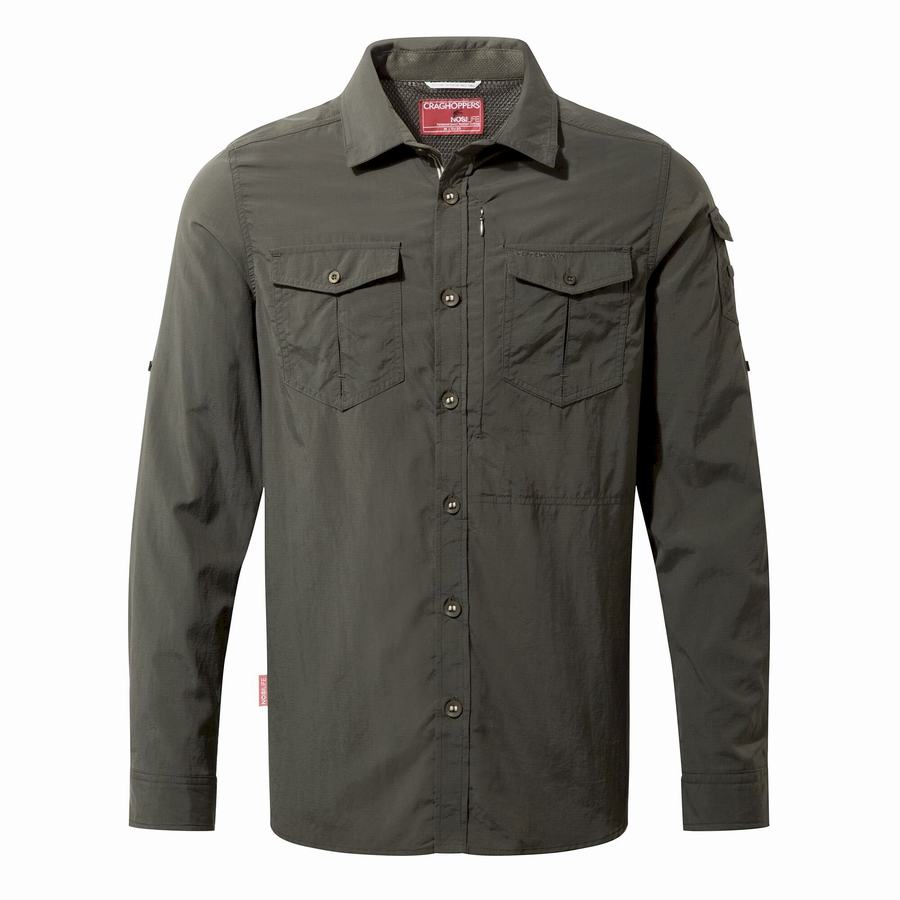 Men's Craghoppers NosiLife Adventure II Long Sleeved Shirts Dark Khaki | UHJ9657RD