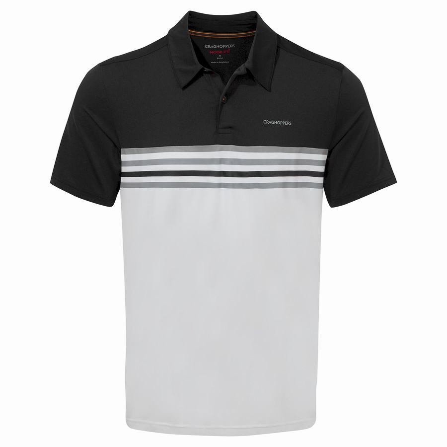 Men's Craghoppers NosiLife Pro Short Sleeved Polo T-Shirts Black White | BUO7081CY