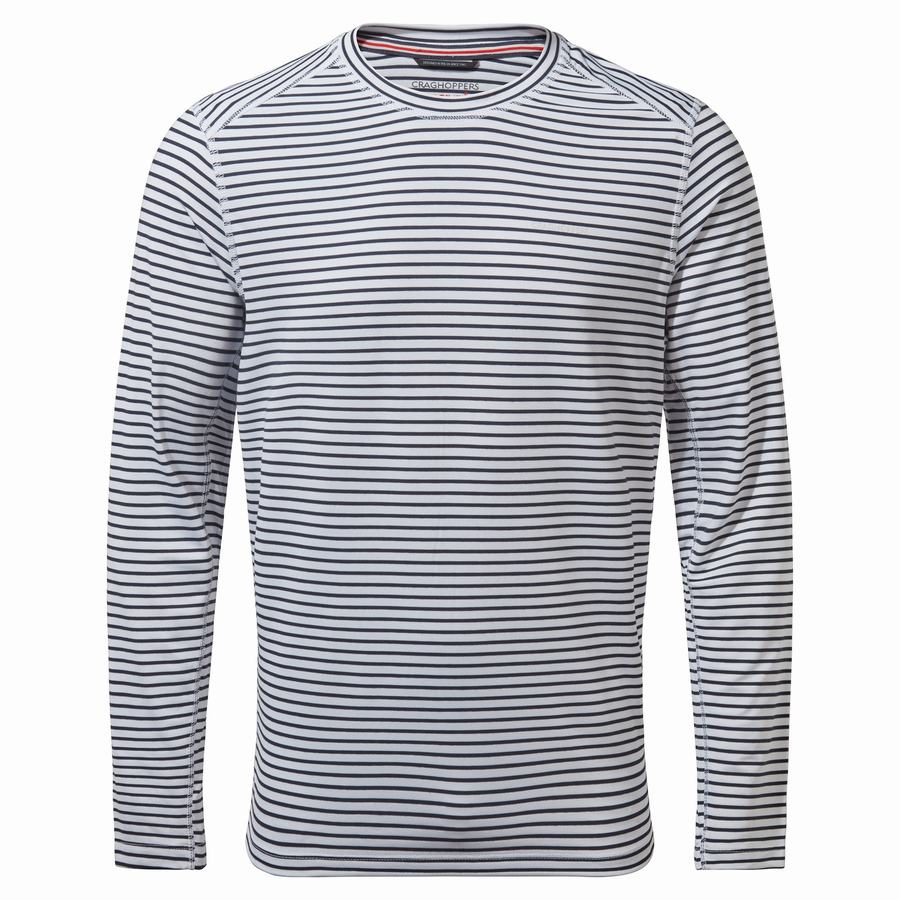 Men's Craghoppers NosiLife Talen Long Sleeved T-Shirts White Stripes | BPN965HY