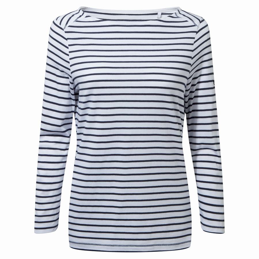 Women's Craghoppers Blanca 3/4 Sleeved Top T-Shirts Blue Navy White Stripes | PZY920HV