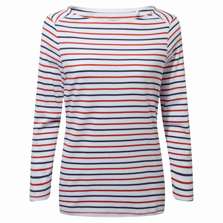 Women's Craghoppers Blanca 3/4 Sleeved Top T-Shirts Blue Navy Red Stripes | WPC5577OO