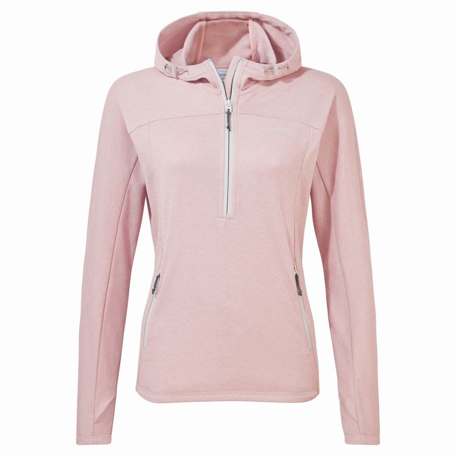 Women's Craghoppers Dynamic Hooded Half Zip Top T-Shirts Pink | VXS9021UO