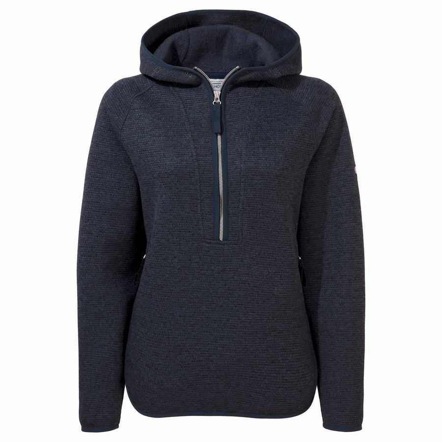 Women's Craghoppers Elena Hooded Half Zip Sweaters Blue Navy | INL442ZF