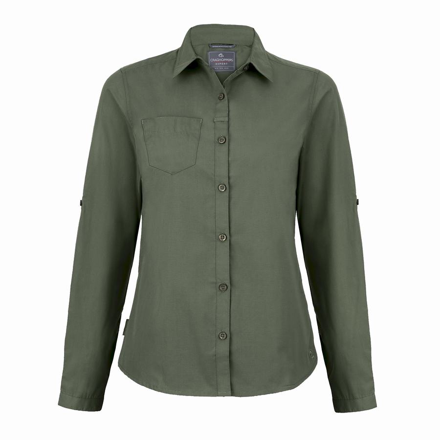 Women's Craghoppers Expert Kiwi Long Sleeved Shirts Dark Green | HYM6862UO