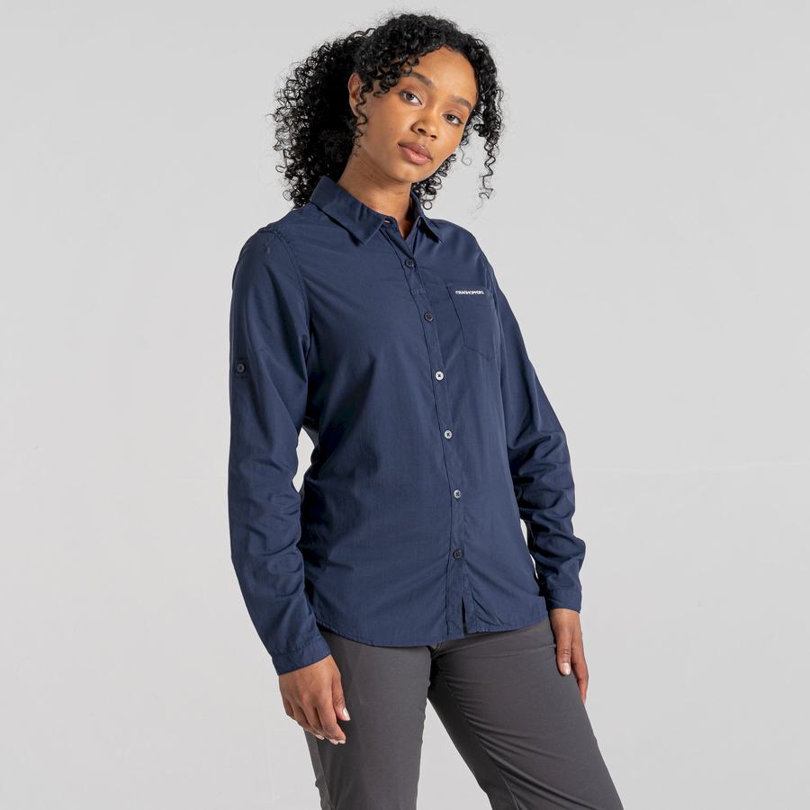 Women's Craghoppers NosiLife Bardo Long Sleeved Shirts Blue Navy | KNI5484FQ