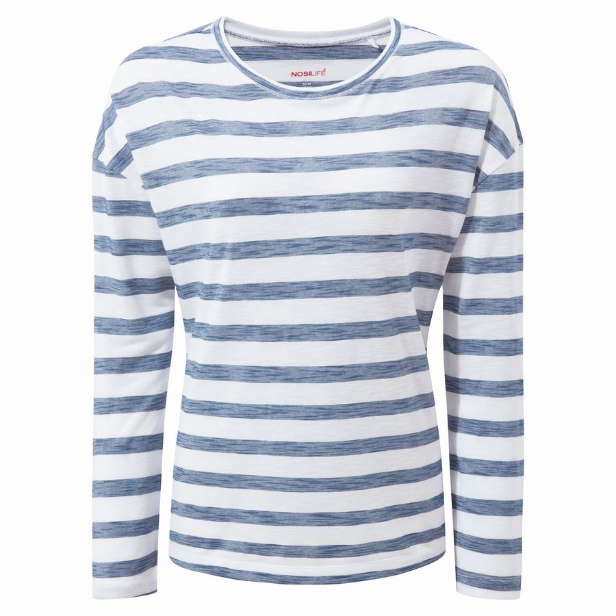 Women's Craghoppers NosiLife Cora Long Sleeved T-Shirts Blue Stripes | BKP8368IC