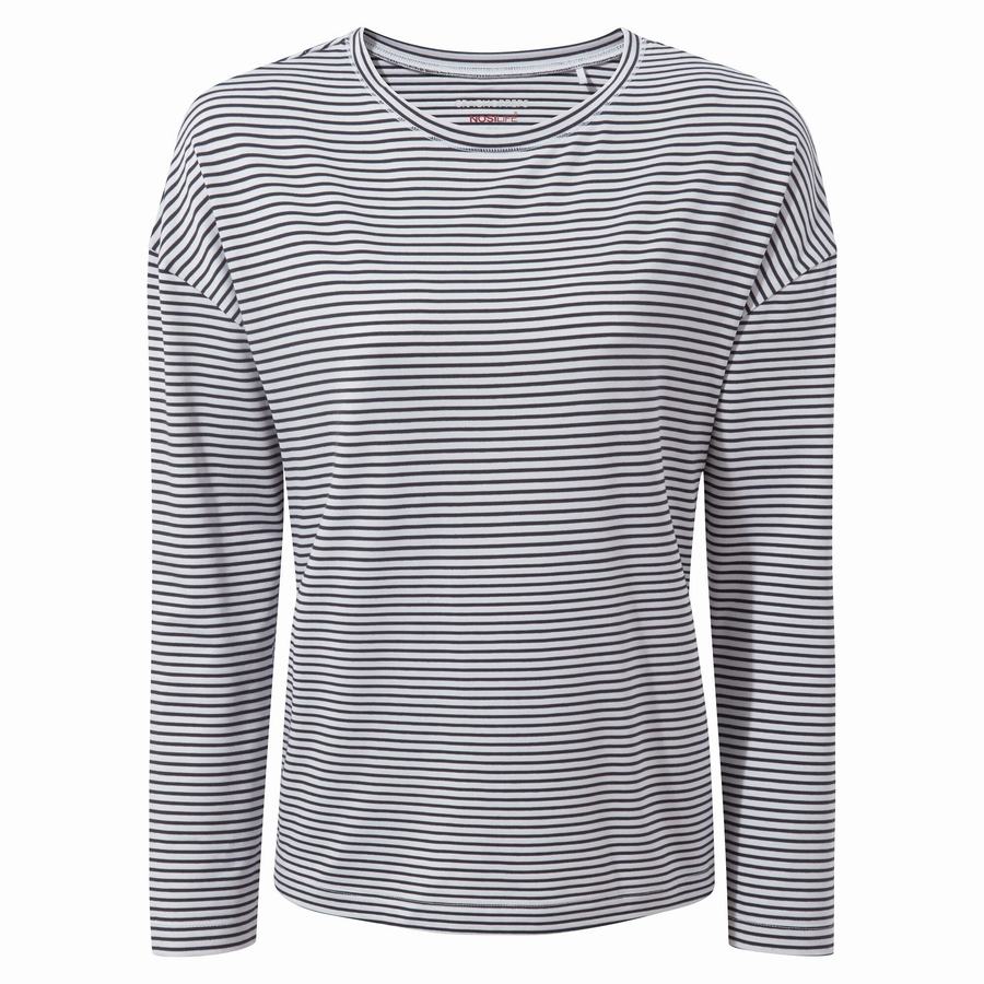 Women's Craghoppers NosiLife Cora Long Sleeved T-Shirts Blue Navy Stripes | MWG4111XA