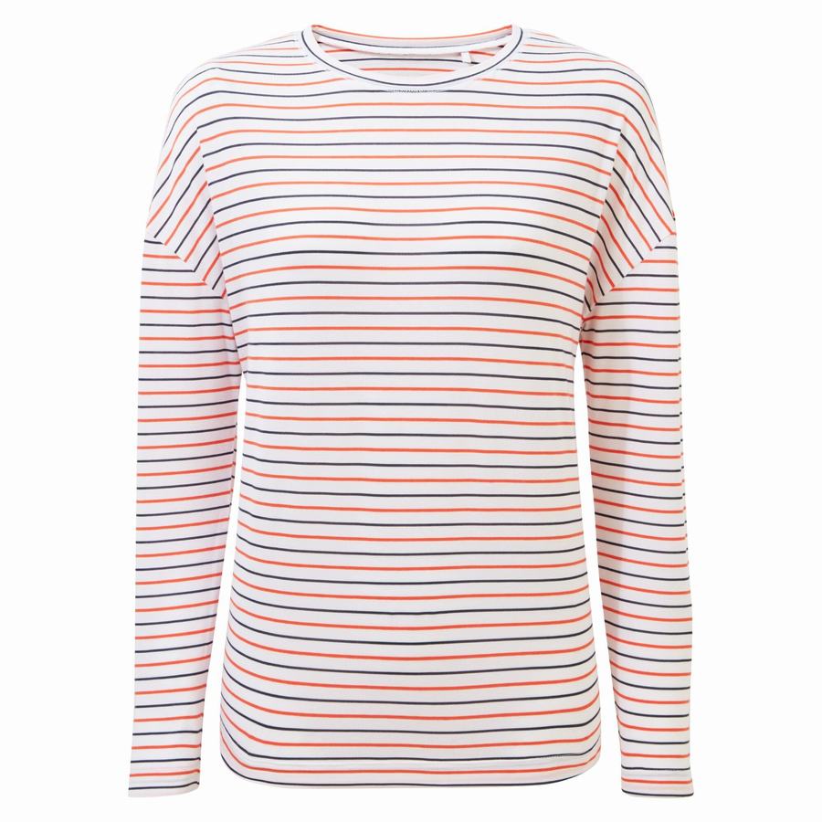 Women's Craghoppers NosiLife Cora Long Sleeved T-Shirts Blue Navy Orange Stripes | UYB1958KU