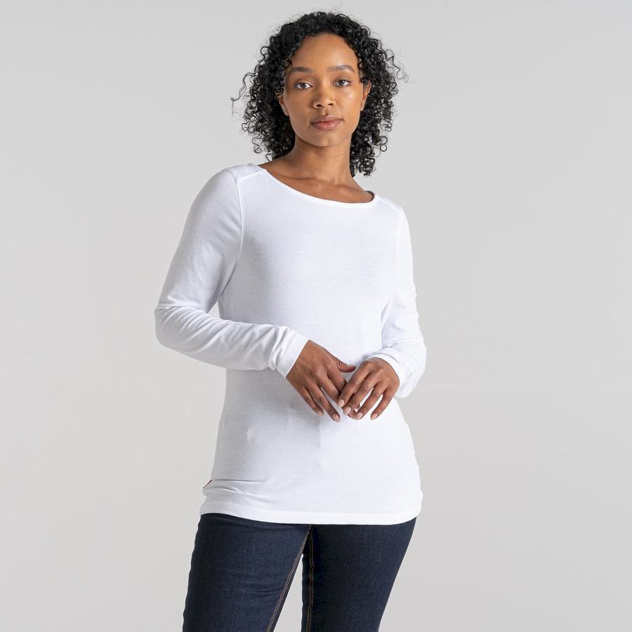 Women's Craghoppers NosiLife Erin Long Sleeved T-Shirts White | GMF4262HE