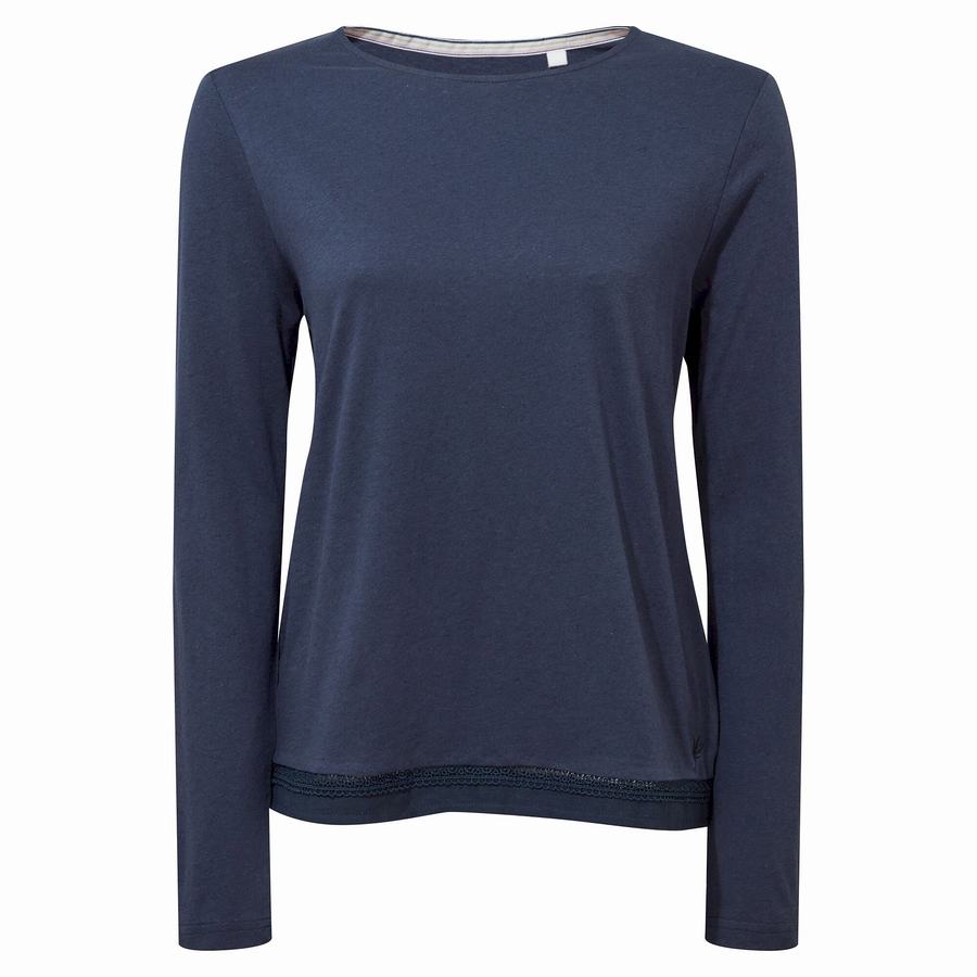 Women's Craghoppers Nosibotanical Magnolia Long Sleeved T-Shirts Blue Navy | NUJ9563TK