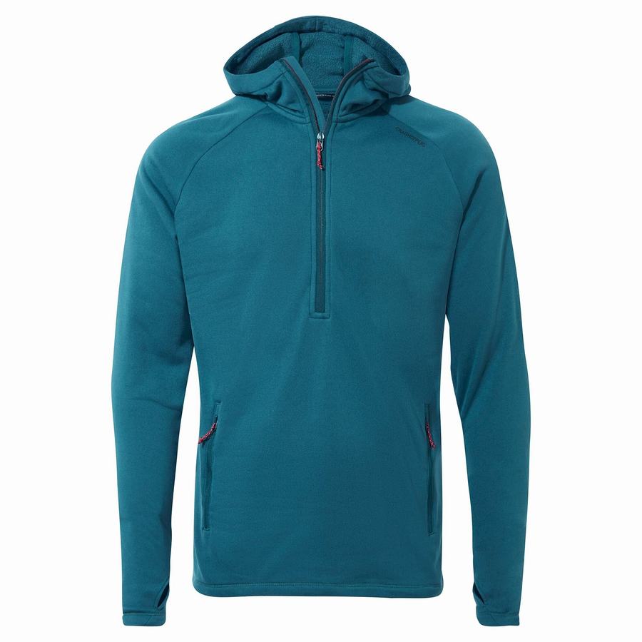 Men's Craghoppers Dynamic Hooded Half Zip Winter Sweaters Blue | IIB639TM