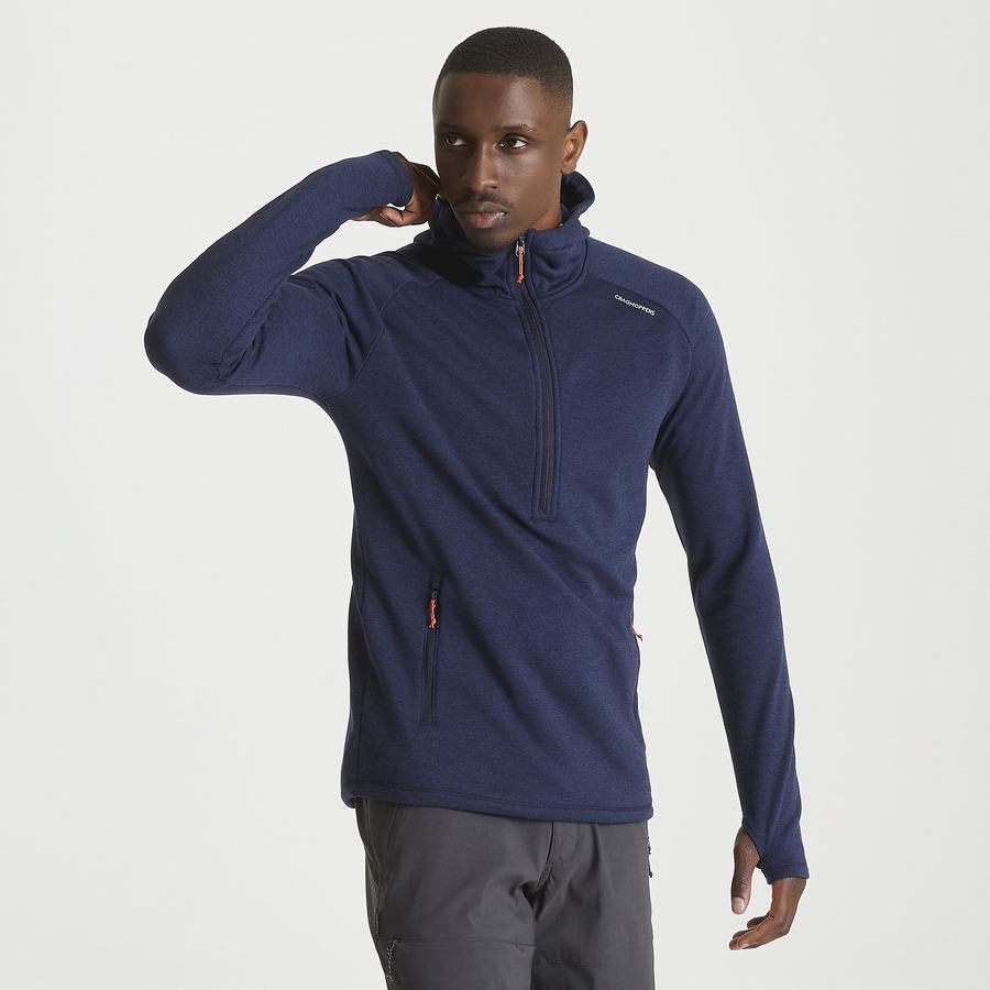 Men's Craghoppers Dynamic Hooded Half Zip T-Shirts Blue Navy | XVJ267SK