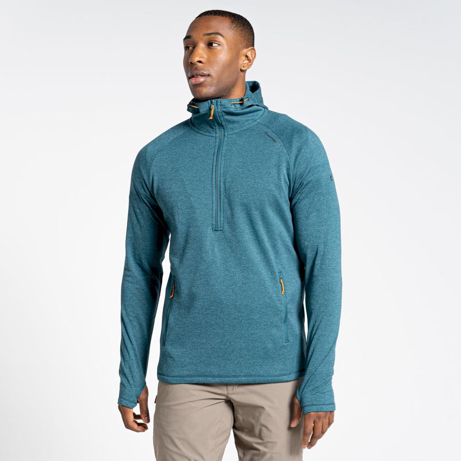 Men's Craghoppers Dynamic Hooded Half Zip Top T-Shirts Green | YFD2870ED