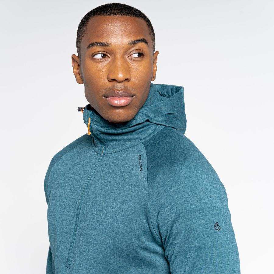 Men's Craghoppers Dynamic Hooded Half Zip Top T-Shirts Green | YFD2870ED