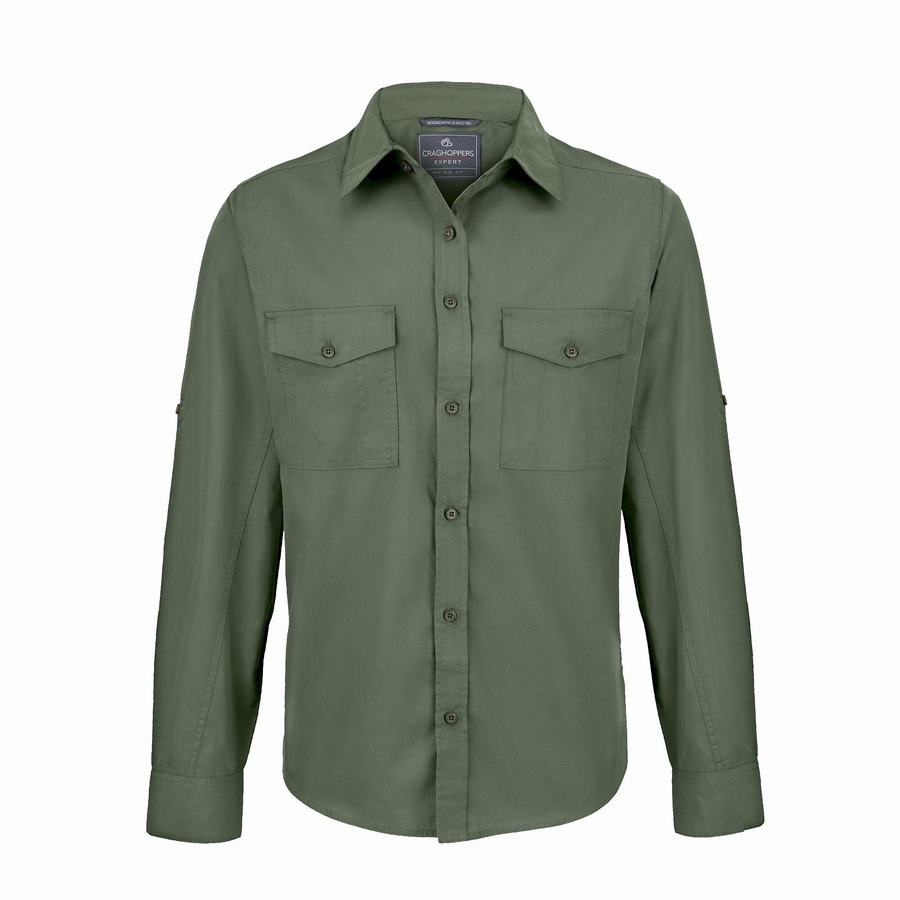 Men's Craghoppers Expert Kiwi Long Sleeved Shirts Dark Green | ETY6582NP