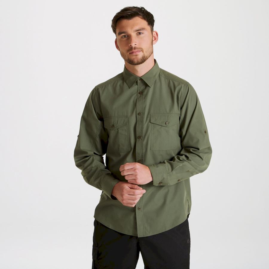 Men's Craghoppers Expert Kiwi Long Sleeved Shirts Dark Green | ETY6582NP