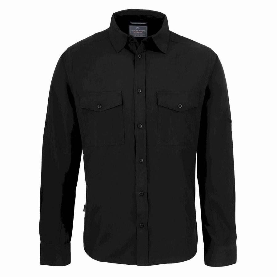 Men's Craghoppers Expert Kiwi Long Sleeved Shirts Black | MST6590BK