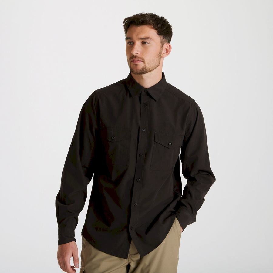 Men's Craghoppers Expert Kiwi Long Sleeved Shirts Black | MST6590BK