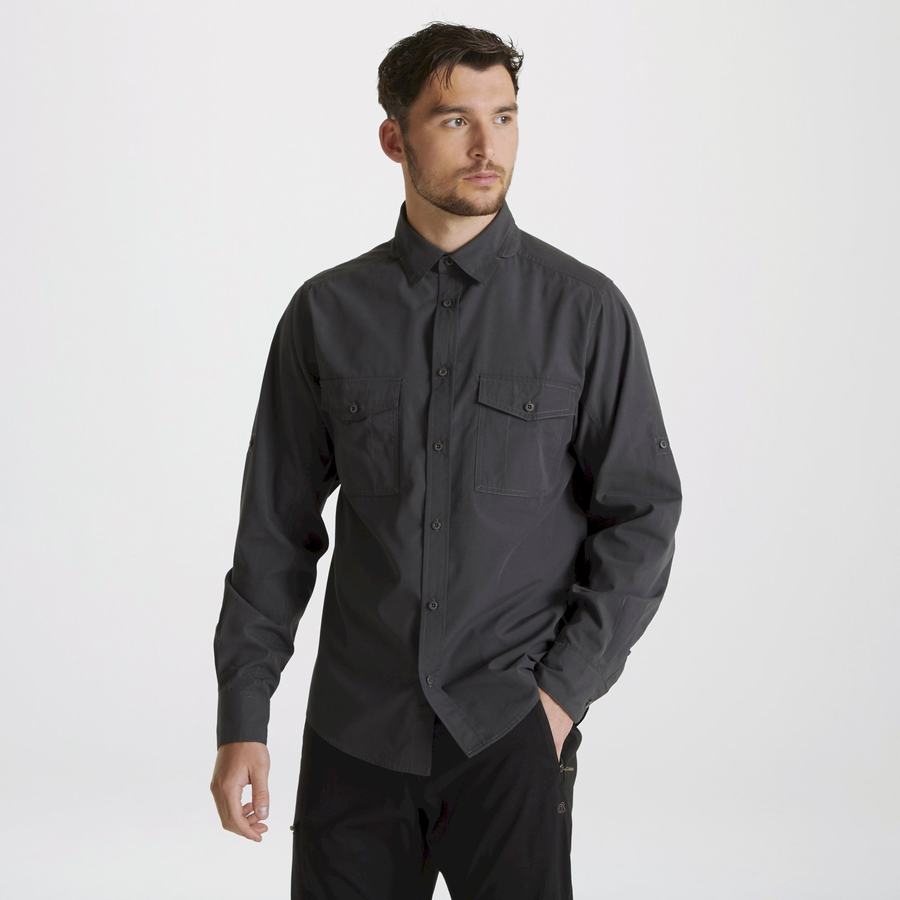 Men's Craghoppers Expert Kiwi Long Sleeved Shirts Dark Grey | ZAS2758WI