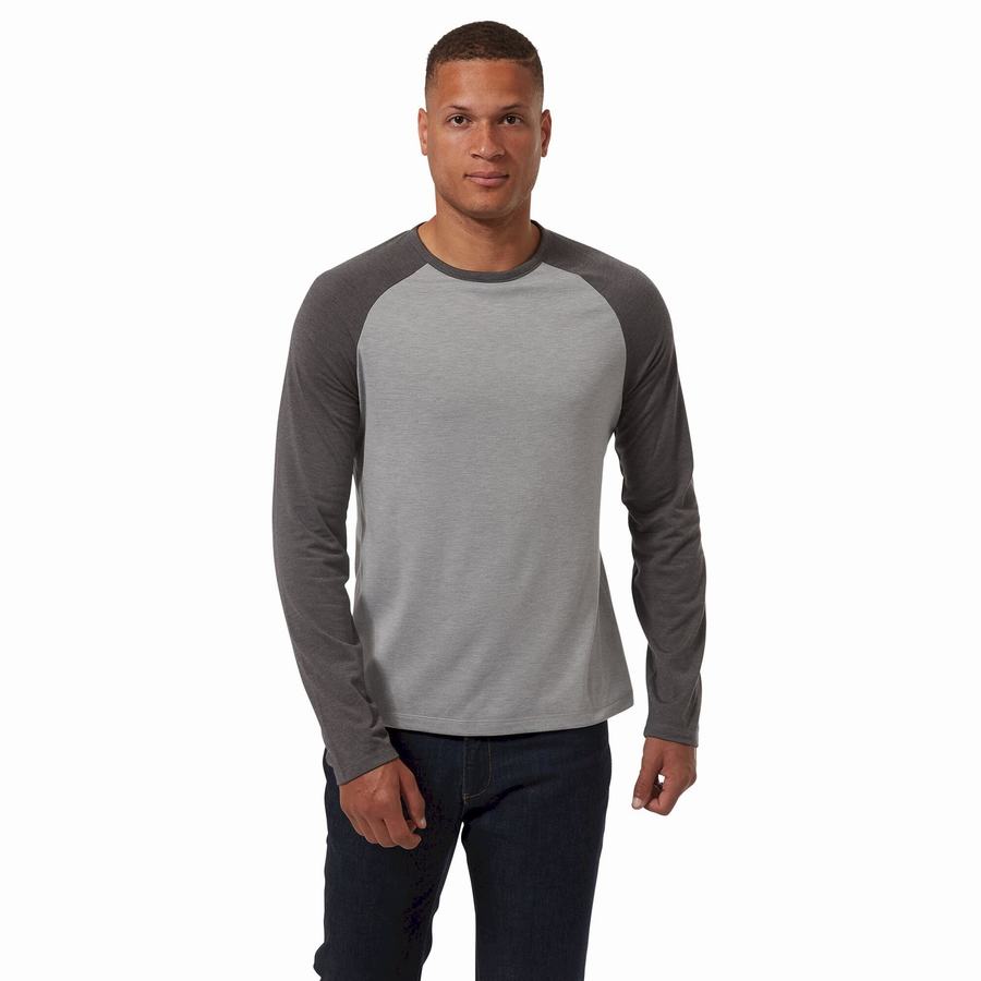 Men's Craghoppers First Layer Long-Sleeved T-Shirts Grey Black | HHO782WL