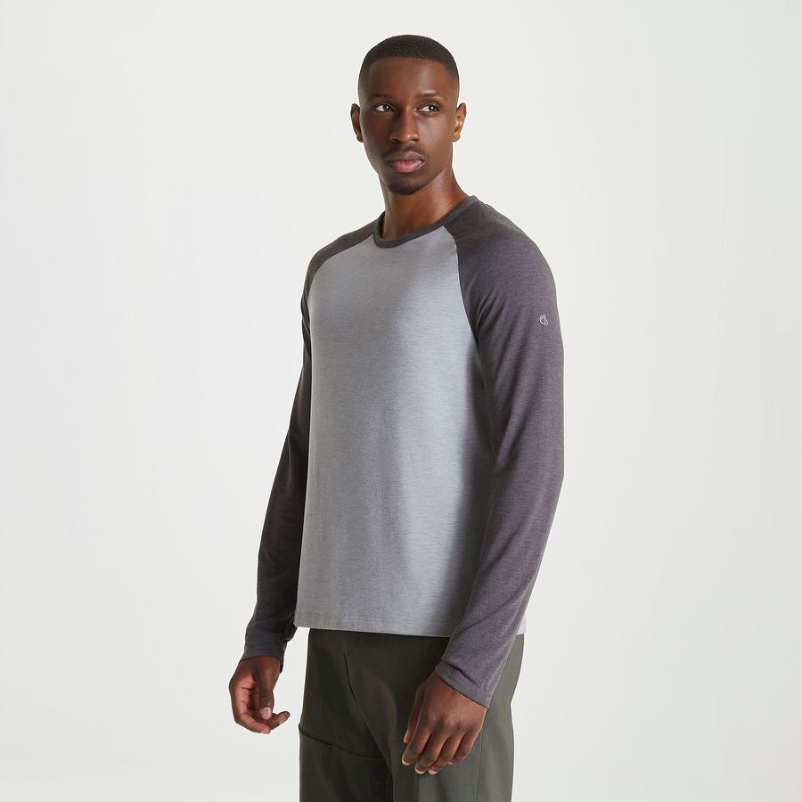 Men's Craghoppers First Layer Long-Sleeved T-Shirts Grey Black | HHO782WL