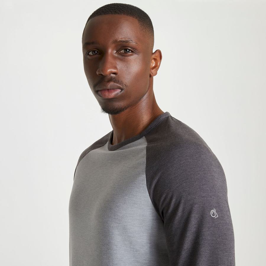 Men's Craghoppers First Layer Long-Sleeved T-Shirts Grey Black | HHO782WL