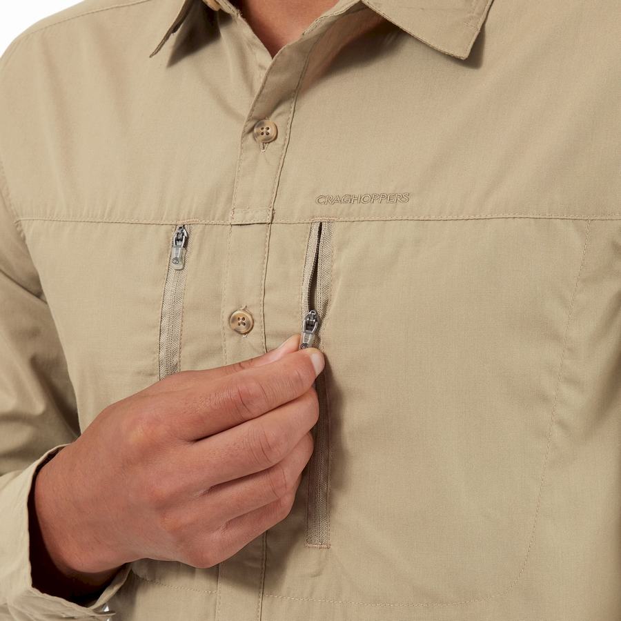 Men's Craghoppers Kiwi Boulder Long Sleeved Shirts Khaki | CIX4580TS