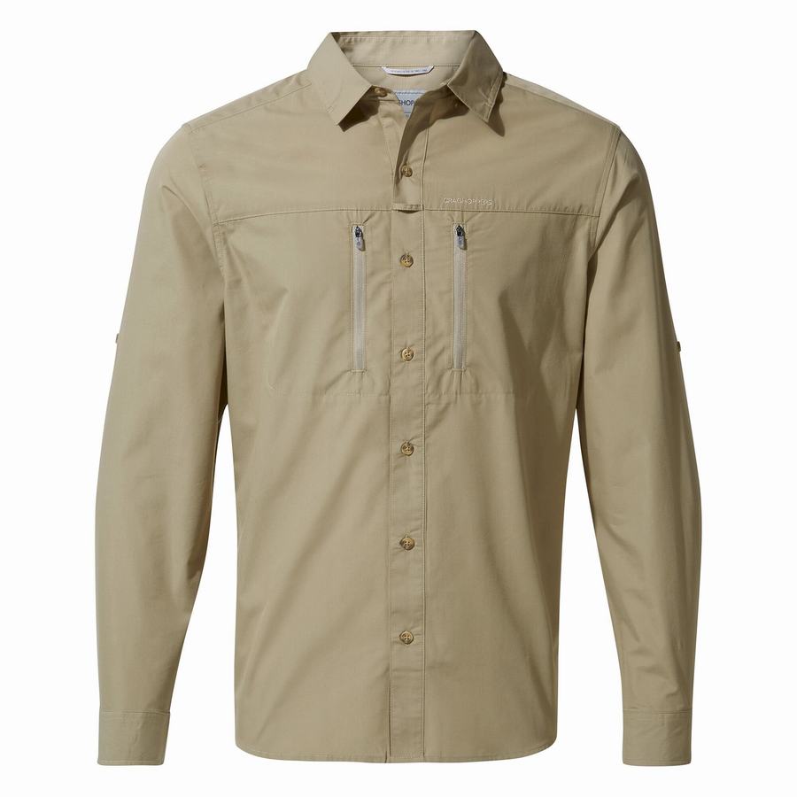 Men's Craghoppers Kiwi Boulder Long Sleeved Shirts Khaki | CIX4580TS