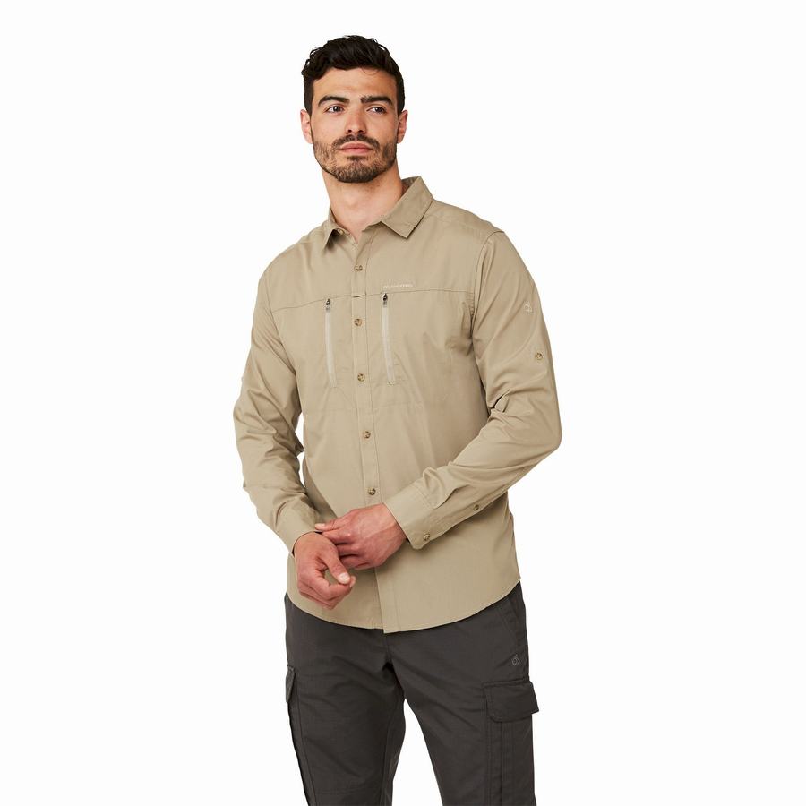 Men's Craghoppers Kiwi Boulder Long Sleeved Shirts Khaki | CIX4580TS