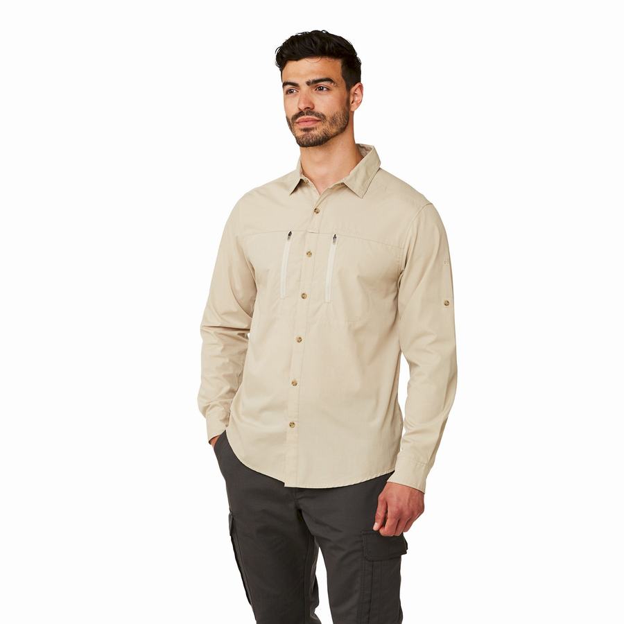 Men's Craghoppers Kiwi Boulder Long-Sleeved Shirts Beige | DSX791QT