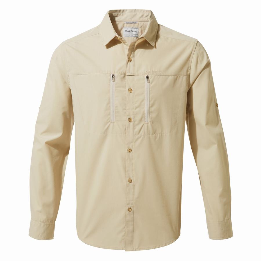 Men\'s Craghoppers Kiwi Boulder Long-Sleeved Shirts Beige | DSX791QT