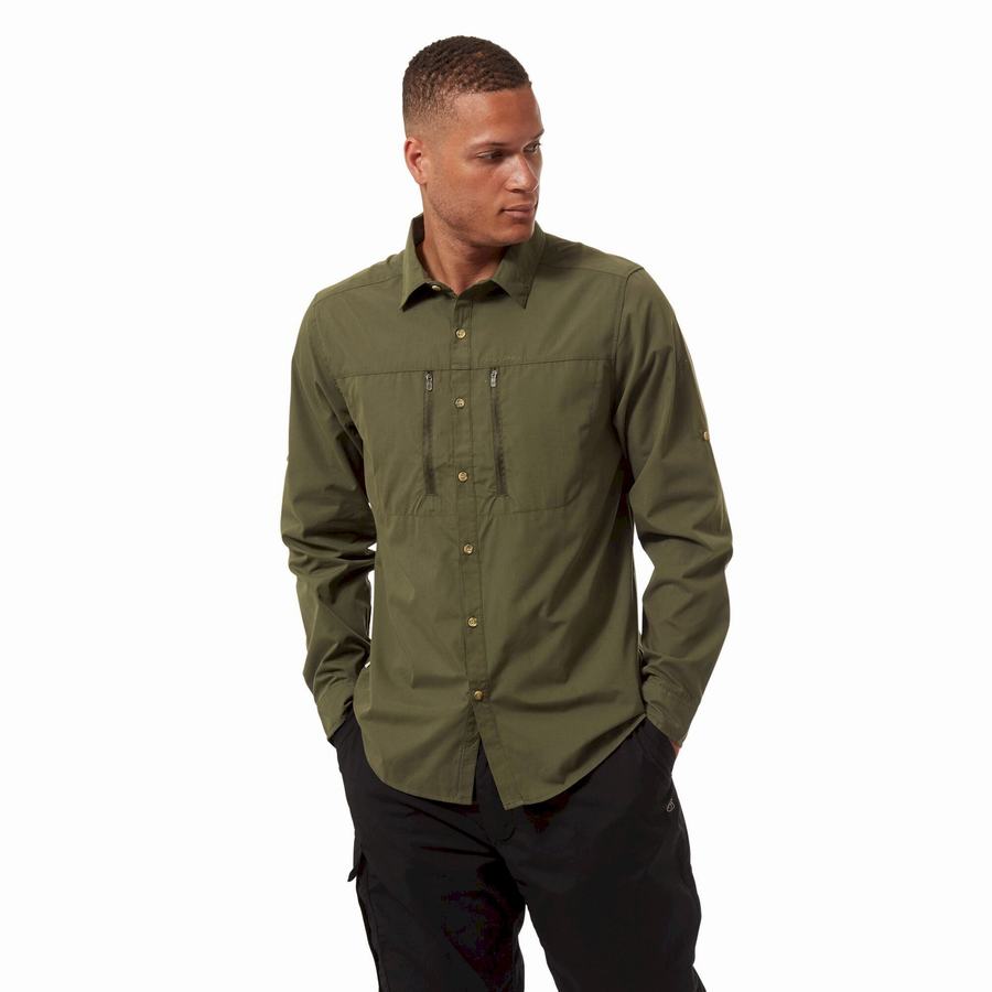 Men's Craghoppers Kiwi Boulder Long Sleeved Shirts Dark Khaki | MMK5870KV