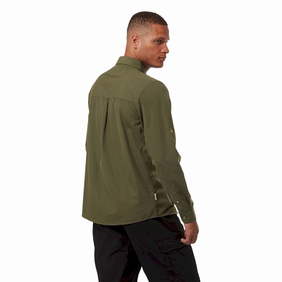 Men's Craghoppers Kiwi Boulder Long Sleeved Shirts Dark Khaki | MMK5870KV