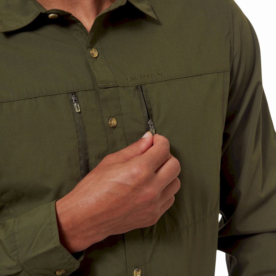 Men's Craghoppers Kiwi Boulder Long Sleeved Shirts Dark Khaki | MMK5870KV