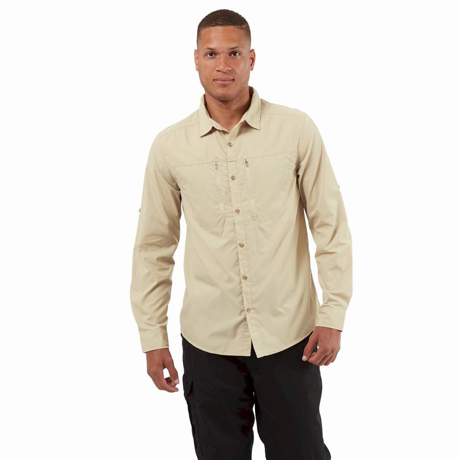 Men's Craghoppers Kiwi Boulder Long Sleeved Shirts Beige | OFT7278MK