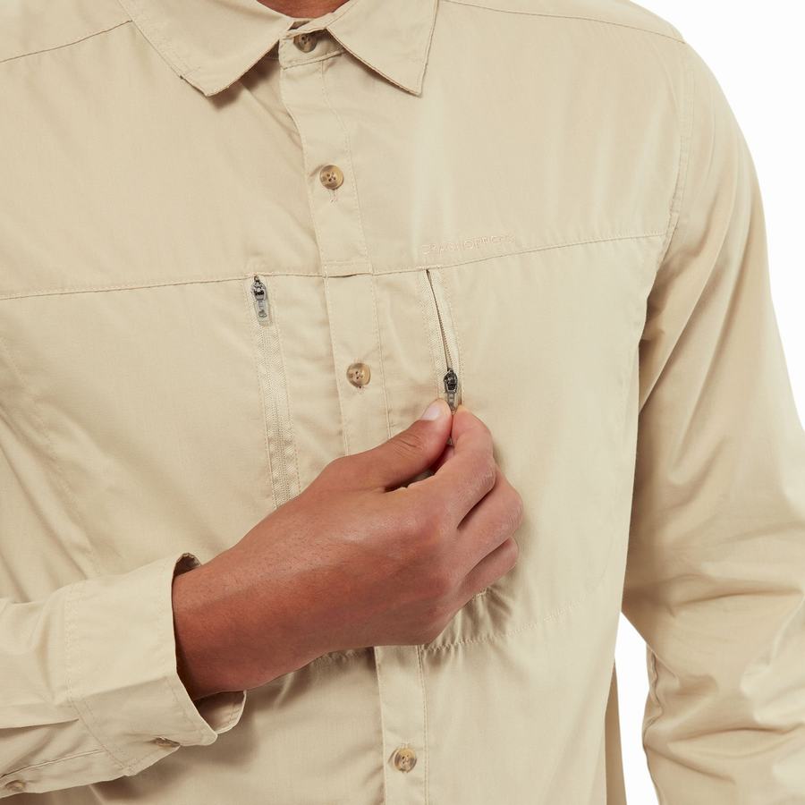 Men's Craghoppers Kiwi Boulder Long Sleeved Shirts Beige | OFT7278MK