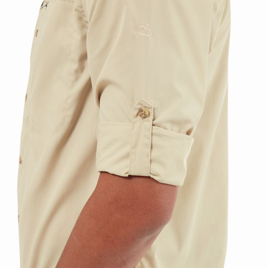 Men's Craghoppers Kiwi Boulder Long Sleeved Shirts Beige | OFT7278MK