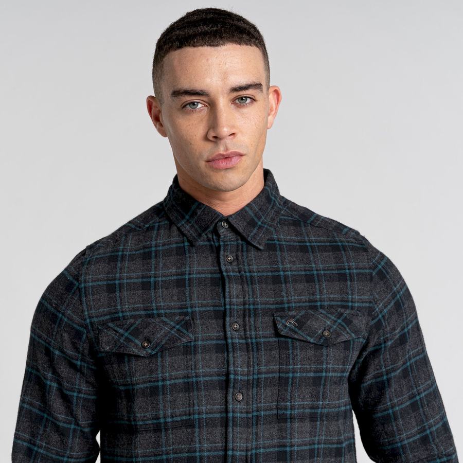 Men's Craghoppers Kiwi IV Long Sleeved Check Shirts Black | YOE5086VB