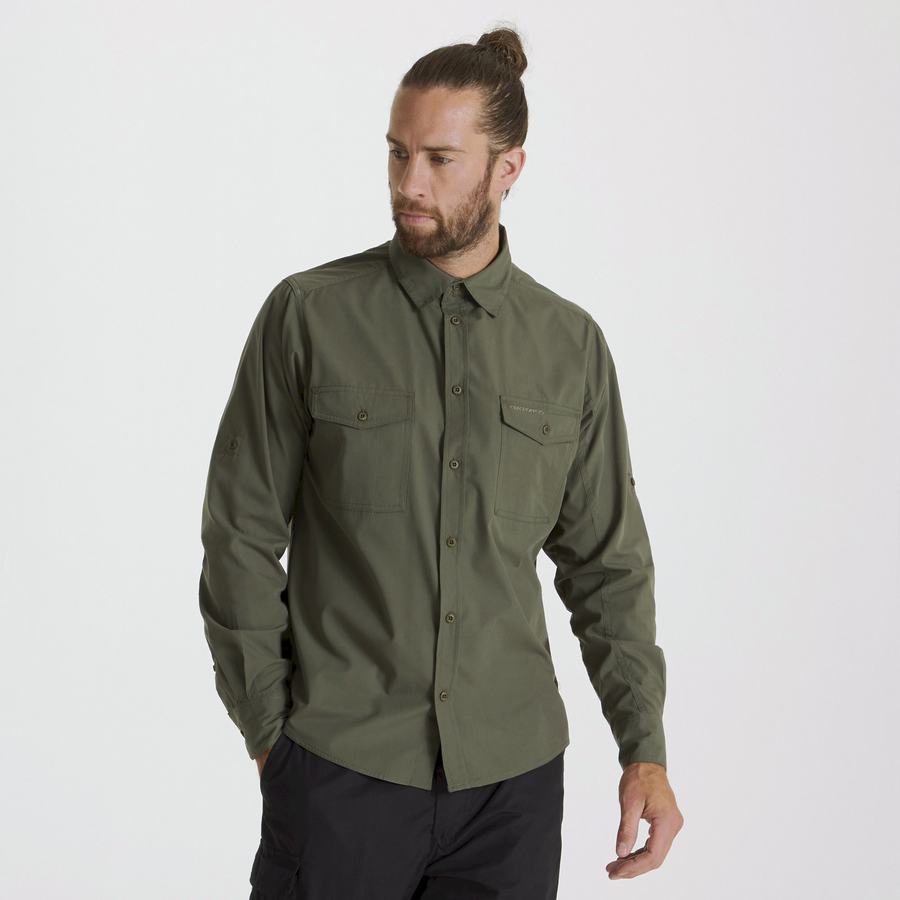 Men's Craghoppers Kiwi Long Sleeved Shirts Deep Green | IKF9447SK