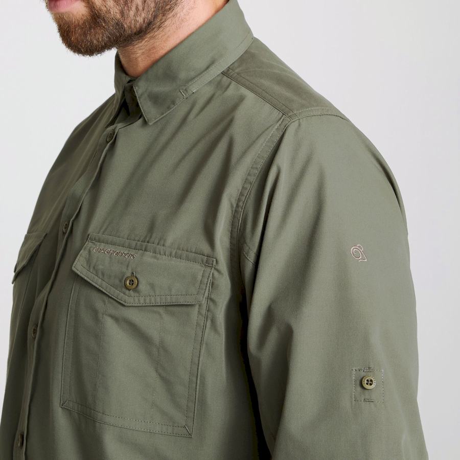 Men's Craghoppers Kiwi Long Sleeved Shirts Deep Green | IKF9447SK