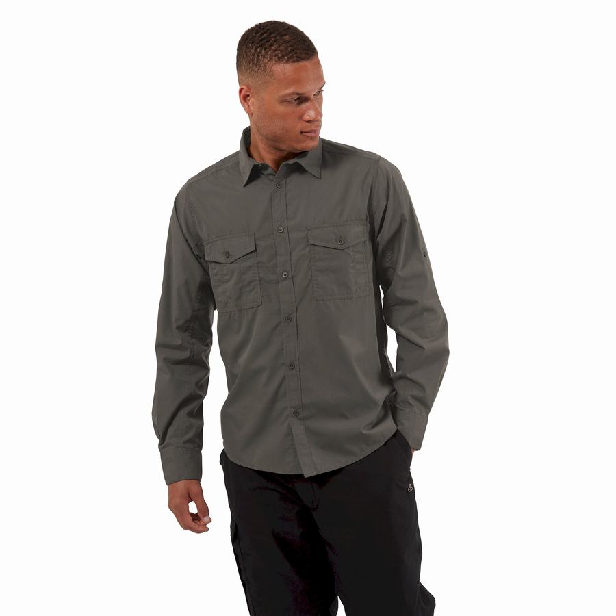 Men's Craghoppers Kiwi Long Sleeved Shirts Dark Grey | KCM7539VH