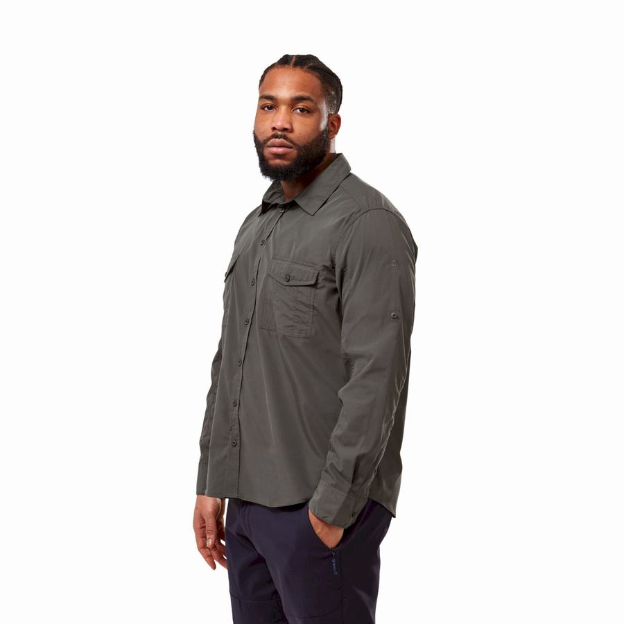 Men's Craghoppers Kiwi Long Sleeved Shirts Dark Grey | KCM7539VH