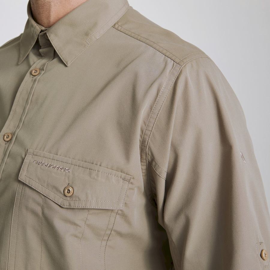 Men's Craghoppers Kiwi Long Sleeved Shirts Dark Khaki | UBF393PY