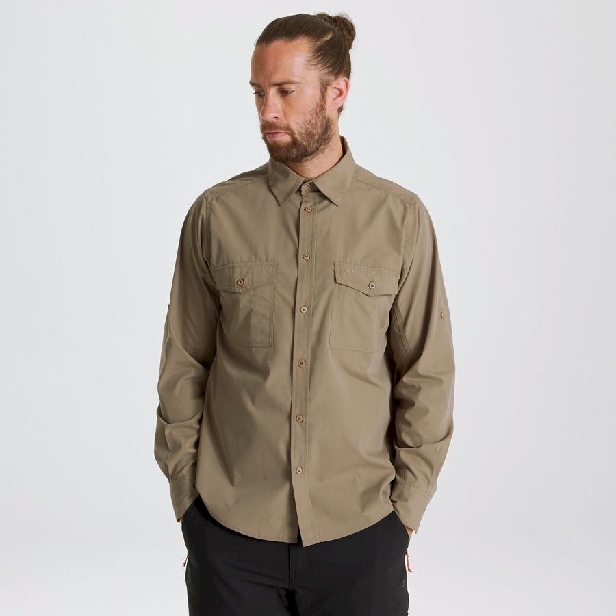 Men's Craghoppers Kiwi Long Sleeved Shirts Dark Khaki | UBF393PY