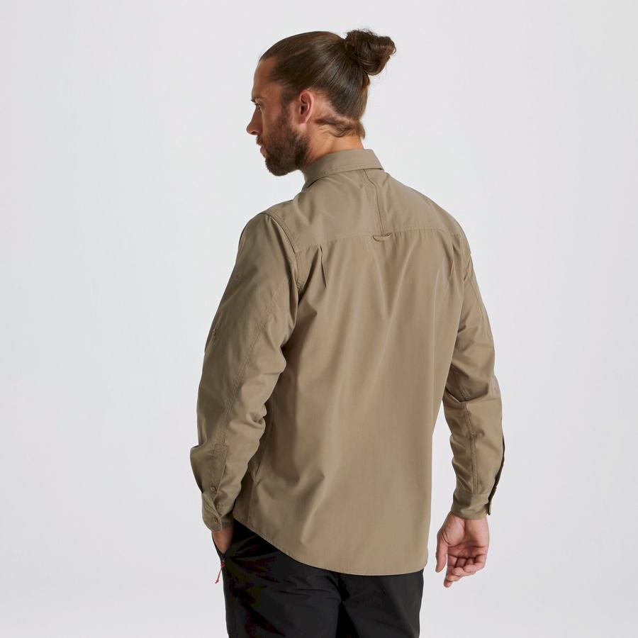 Men's Craghoppers Kiwi Long Sleeved Shirts Dark Khaki | UBF393PY