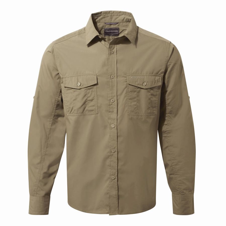 Men\'s Craghoppers Kiwi Long Sleeved Shirts Dark Khaki | UBF393PY