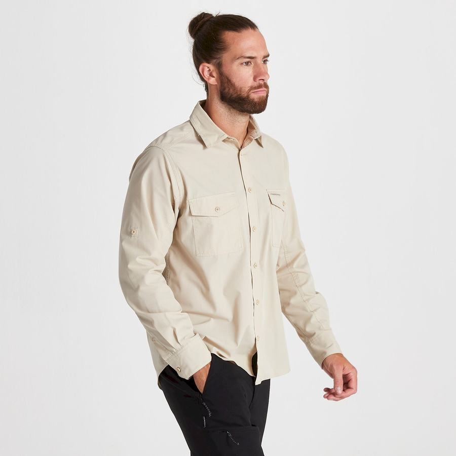 Men's Craghoppers Kiwi Long Sleeved Shirts Beige | YWZ8242HE